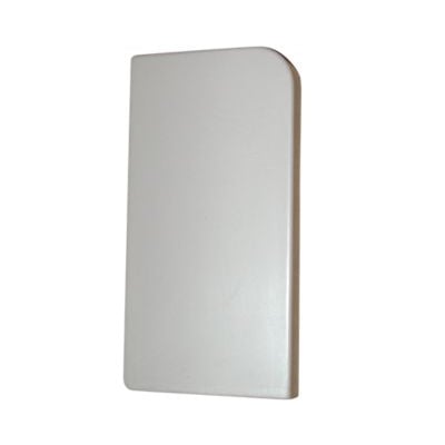 Detaljebillede af Gabotherm endestykke i lysegrå, der viser den afrundede kant og den glatte finish.