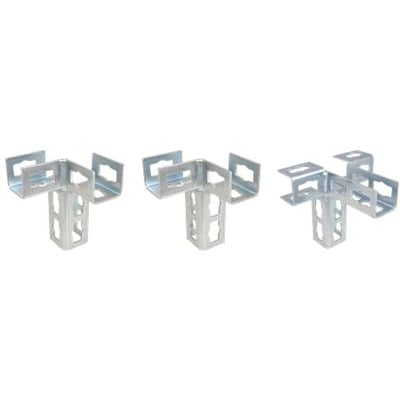 Walraven Bis pushstrut 3D-samler, model Q 149X111 L, med perforeret lodret beslag og vandrette flige, vist fra flere vinkler.