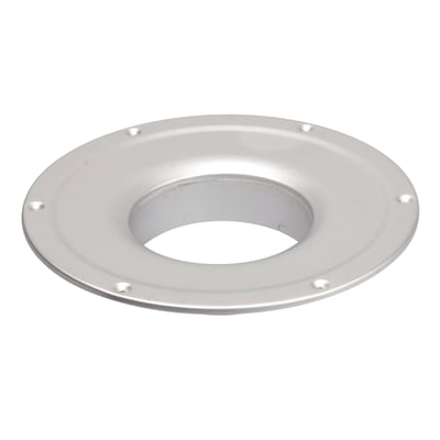 Blücher flange til smøremembran i rustfrit stål AISI304/EN1.4301 med ni monteringshuller, vist på hvid baggrund.