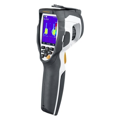 Laserliner Thermocamera connect termisk kamera viser temperaturmålinger på skærmen, herunder varmt og koldt punkt.