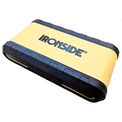 Ironside kraftbitssæt med 45 dele i lukket gul og sort plastboks med Ironside-logo.
