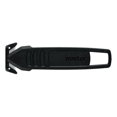 Martor Secumax 145 sikkerhedskniv med sort, glasfiberforstærket plastgreb og synligt metalblad.