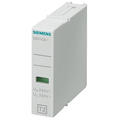 Siemens 5SD7 C/T2/II plug-in modul til overspændingsbeskyttelse med UC 350V, UN 240V og T2 angivelse.