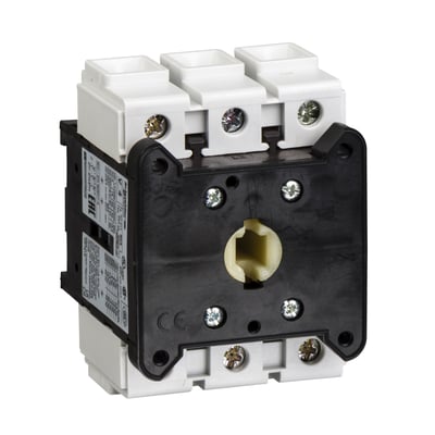 Schneider Electric TeSys Vario kontaktkrop V3 på 63 A med tre poler, set skråt forfra med rund akselåbning.