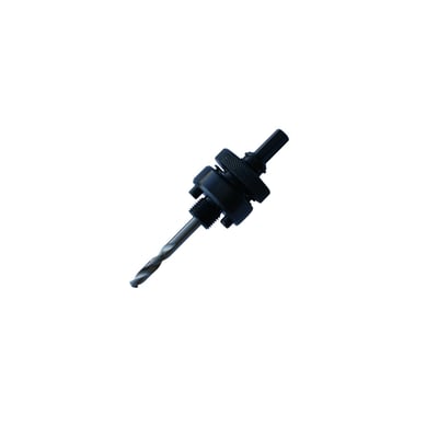 Thürmer A10-holder til hulsave med HSS-adapter og 10 mm skaft, vist skråt med spiralbor og sort holder.