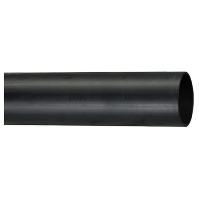 Sort Evopipes Uponor PE100-trykrør, 180 mm og PN10, vist vandret med den åbne rørende synlig.