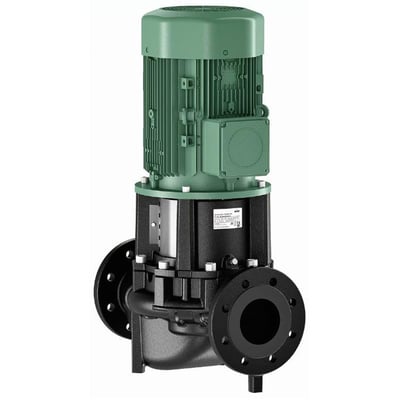 Atmos GIGA-I 65/105-4/2-S1 cirkulationspumpe med grøn motor, sort pumpehus og runde flangeåbninger.