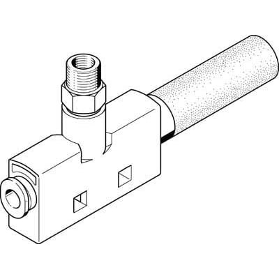 Festo vakuumejektor VN-14-H-T4-PQ2-VA5-RO2 med 18mm bredde, T-formet kobling og åben lyddæmper.