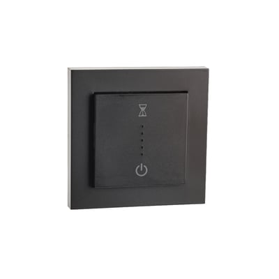 SG Armaturen timer i sort design med tænd/sluk-symbol og fem indikatorlamper til visning af resterende tid.