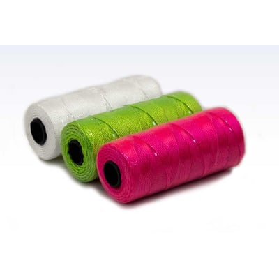 Roliba mursnor sæt med tre ruller i farverne hvid, neon grøn og pink nylon, 1.2 mm tykkelse og 120 meter længde.