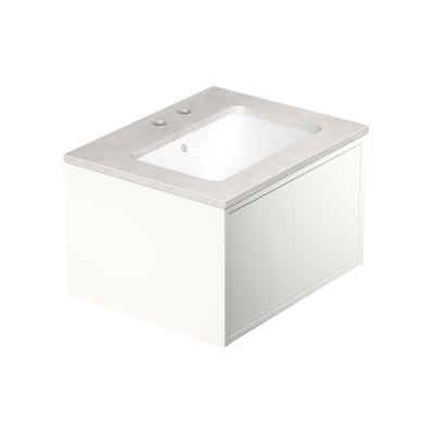 Gustavsberg Ducentic vaskeskab i hvid med lysegrå bordplade, viser 470 x 590 x 364 mm dimensioner og to huldannelser til armatur.