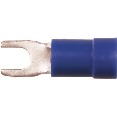 Elpress blå isoleret gaffelkabelsko til 1,5-2,5mm² ledere med M3,5 laske i elektrolyt kobber.