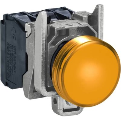 Schneider Electric Harmony Style 4 lampe med gul LED, 120V AC. Monteret på el-modul med skrueterminaler, 22mm hulmål.