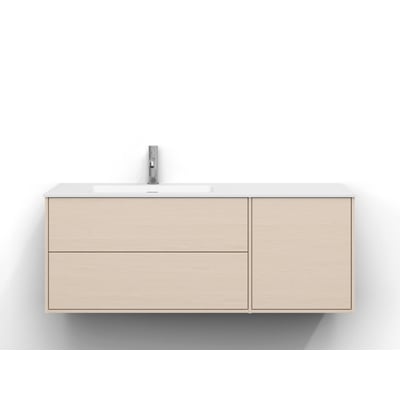 Svedbergs Epos underskab i hvid ask, 120 x 45 cm, med to brede skuffefronter og en højre front under en hvid håndvask.