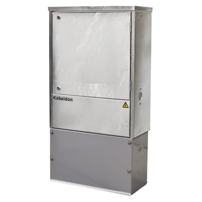 ABB Kabeldon SDC 048 teknikskab i varmgalvaniseret stål med synlig logo og advarselstrekant.