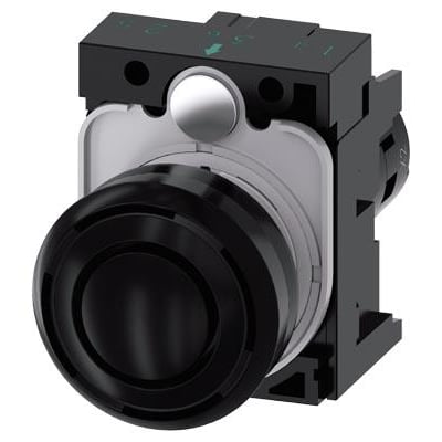 Sort, rund akustisk signalenhed fra Siemens SIRIUS ACT med kompakt modulhus, set skråt forfra.