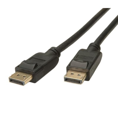 DisplayPort kabel V.1.4 han/han med 3 meter længde, viser de to sorte stik med guldbelagte kontakter.