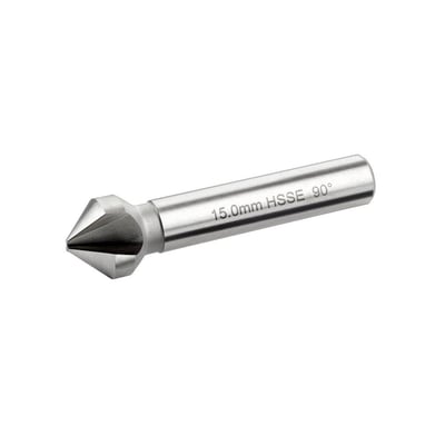 Ironside HSSE-spidsforsænker på 40 mm med cylindrisk skaft og tre skær, vist skråt fra siden.