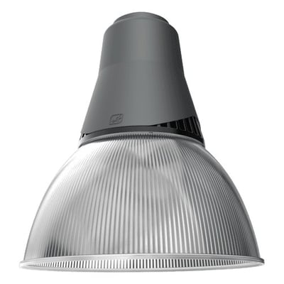 Ansell Lighting Deco HB1 PC LED pendel med justerbar lysfarve og 40W effekt, vist med en klar polycarbonat refraktor.