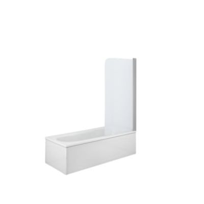 Contura Shower Space brusevæg i en L-formet montering på et hvidt badekar, vist isoleret mod hvid baggrund.