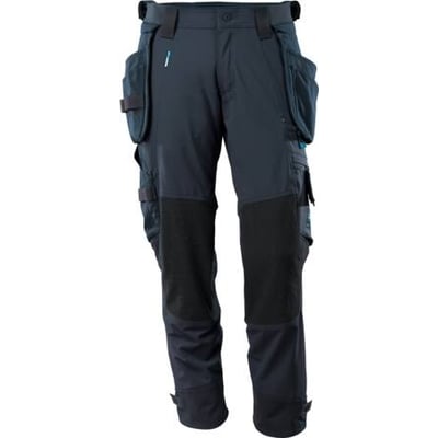 Mascot håndværkerbukser i mørkeblå med flere lommer, CORDURA forstærkninger og 4-vejs stretch materiale.