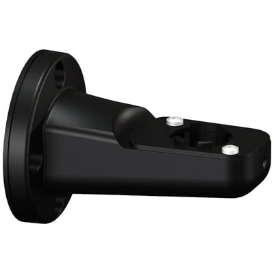 Sort Siemens SIRIUS 8WD-beslag til enkeltsidet vægmontage, vist skråt med rund vægplade og holder til signalpæl.