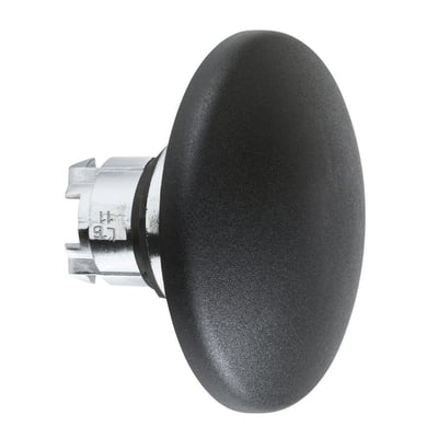Schneider Electric ZB4 paddetrykhoved, Ø60 mm, sort, med fjeder-retur funktion og metalmonteringsdetaljer, vist på hvid baggrund.