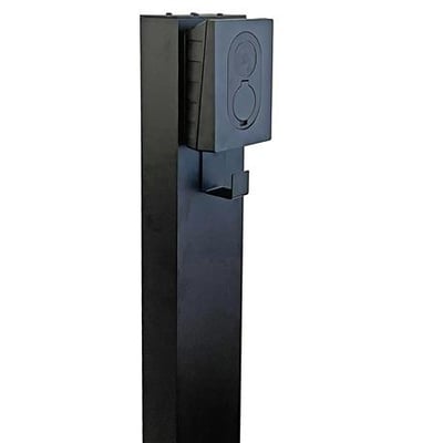 Spirii metal stander til 2 Zaptec GO ladebokse, sort, viser den dobbelte ladestander og holder til kabel.