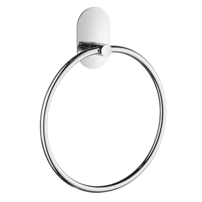 Beslagsboden håndklædering i forkromet finish med rund ring og selvklæbende monteringsplade.
