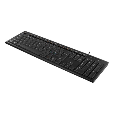 Sort DELTACO USB tastatur med nordisk layout, vist skråt fra siden med et 1.1m kabel.