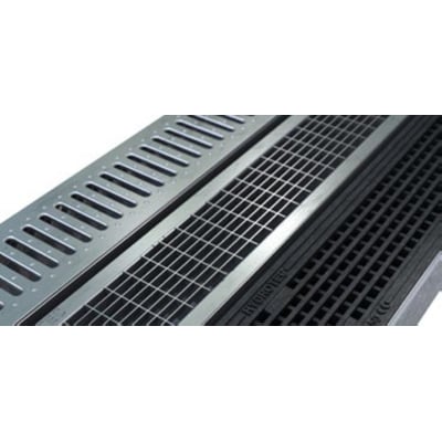 Duco Gala spalterist i galvaniseret stål med 1000 mm længde og 1,5 tons belastningskapacitet. Flere typer riste er vist.