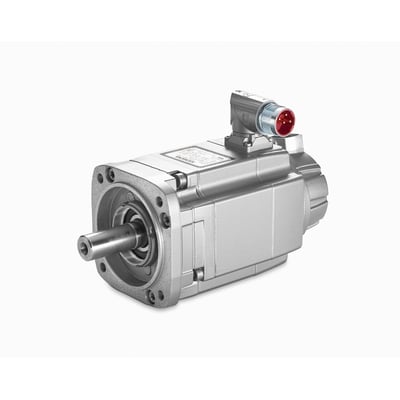 Siemens SIMOTICS S-1FK7 synkron motor i sølvfarvet metal med synlig aksel og koblingsstik.