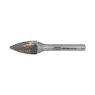 Norton BDX-hårdmetalfræser i form G med riflet fræsehoved og lige skaft, 7 x 25 x 70 mm.