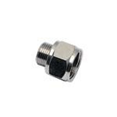 Parker Legris nippelmuffe 0906 med G1/4" BSPP gevind i forniklet messing, isoleret på hvid baggrund.
