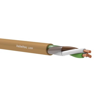 Multikabel fra Kabeltec LIHH med 3x0,75 mm² ledere i brun, hvid og grøn farve, yderbeklædning er UV-bestandig.