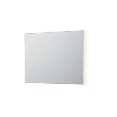 Sanibell INK SP32 LED spejl på 100x80 cm med mathvid aluramme og indirekte, varm baggrundsbelysning.