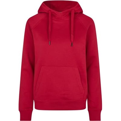 ID Identity dame hættesweatshirt i klassisk rød, størrelse XL, med kængurulomme og snøre i hætten.