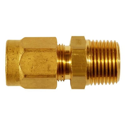Serto messing union med udvendigt gevind til 8 mm rør og 3/8" gevind i poleret messing.
