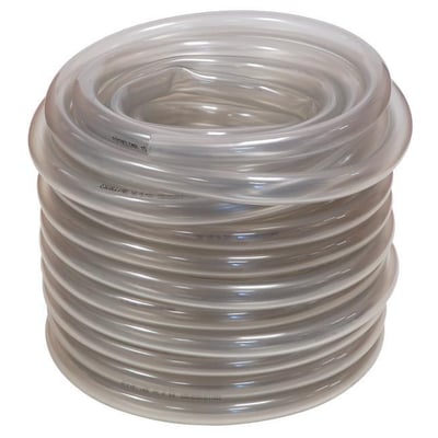 Gennemsigtig kondensslange Ø6/9 mm rullet stramt op på en rulle af 25 meters længde, fremstillet af plast.