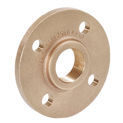 Kemper flange DN50 i messing med 4 monteringshuller og gevind, PN 16 trykklasse.