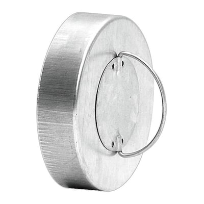 Lindab endebund EPFH med håndtag, vist fra siden i galvaniseret stål til 80 mm ventilationsrør.