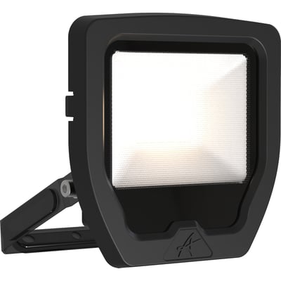 Sort Ansell Lighting Calinor Evo LED projektør, 10W, med 100° spredning og et moderne aluminiumsdesign, fremstillet til udendørs brug.