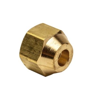 Kravemøtrik (omløber) af messing til 1/4" kobberrør, designet til kravesamlinger og varmepumpeinstallationer.