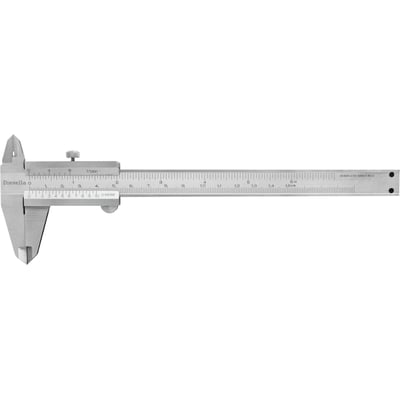 Diesella skydelære 10132 i rustfrit stål med skruelås, 150mm måleområde og 0,05mm aflæsning.