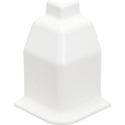 Udvendigt hjørne til SL 20/70 kabelkanal i hvid plast RAL 9010 med fremtrædende læber, vist på hvid baggrund.