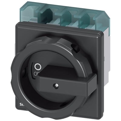 Siemens 4-polet frontmonteret afbryder på 63 A og 22 kW med sort drejegreb og synlige tilslutninger.