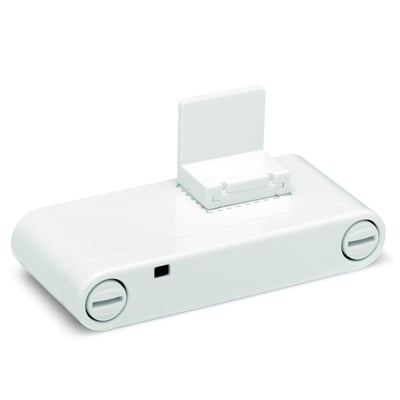 Hvid trådløs dør- og vindueskontakt fra Niko NHC med en opretstående del og skruehuller på siden.