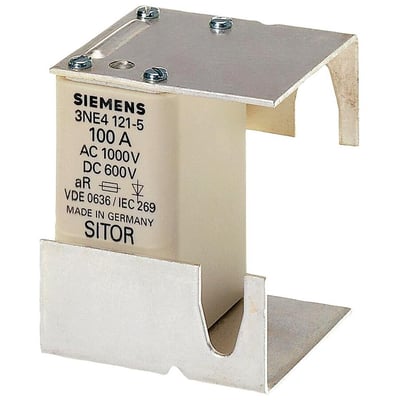 Siemens SITOR sikring 3NE4 med montagebeslag, 100A, AC 1000V, DC 600V, mærket 'MADE IN GERMANY' og VDE 0636/IEC 269.