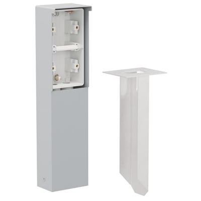 Niko Hydro stikkontaktsøjle i grå med monteringsspyd, klar til udendørs brug i haven eller på terrassen.