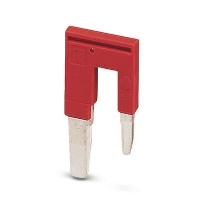 Phoenix Contact Reduktionsbro RB UT 10-(2,5/4) i rød plast med 9,5 mm deling og 2 poler, vist isoleret.